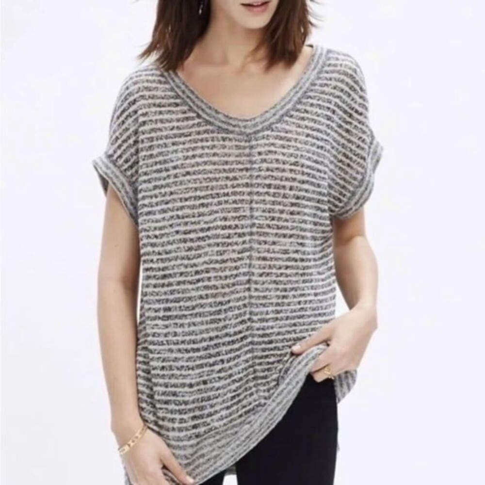 Madewell Striped Gray Knit Short Sleeve Women's Tunic Shirt Top